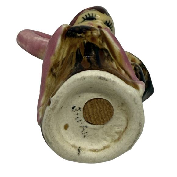 Vintage Pink Pixie Elf Salt Shaker Japan On Brown Tree Trunk Ceramic 1950’s - Picture 6 of 11